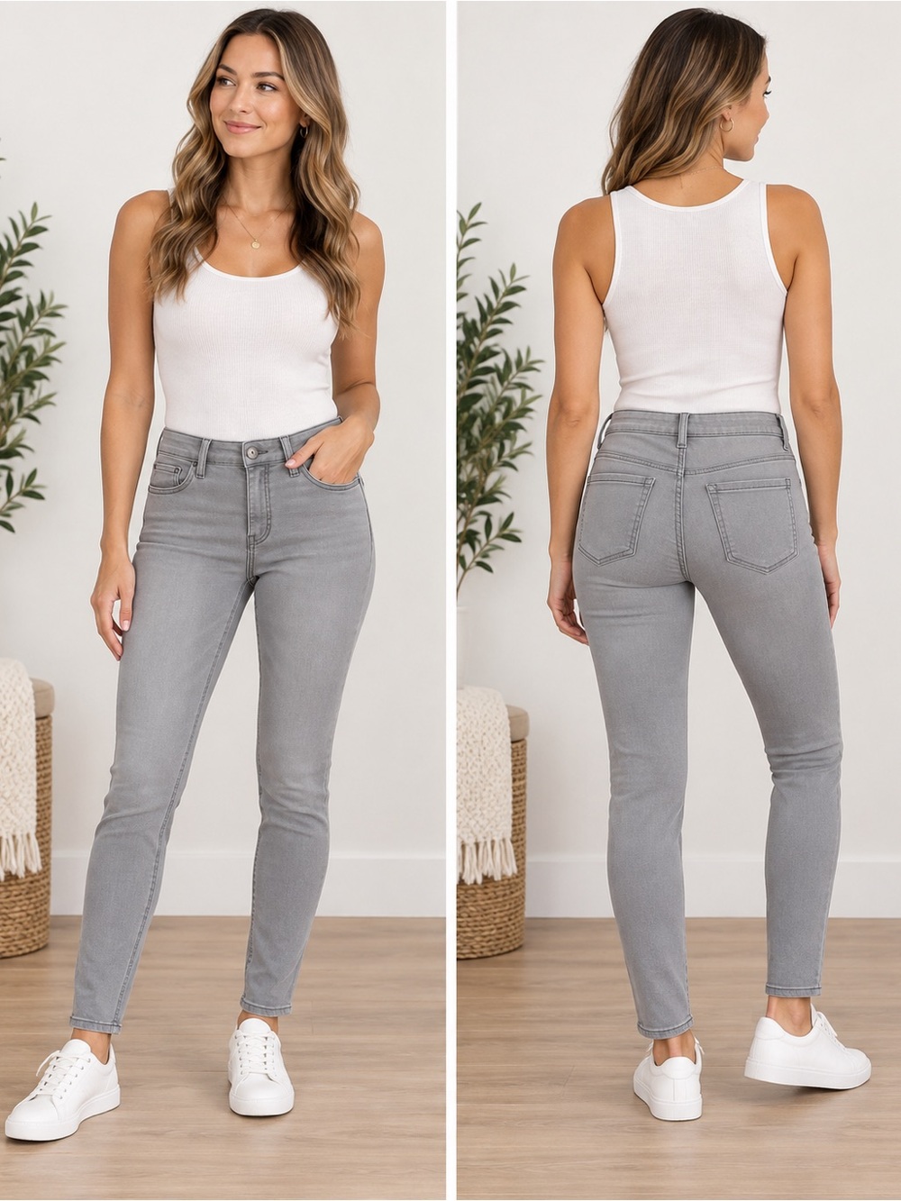 Parasuco  Grey High-Rise Skinny Jeans Size 12 Stretch Casual Neutral Everyday